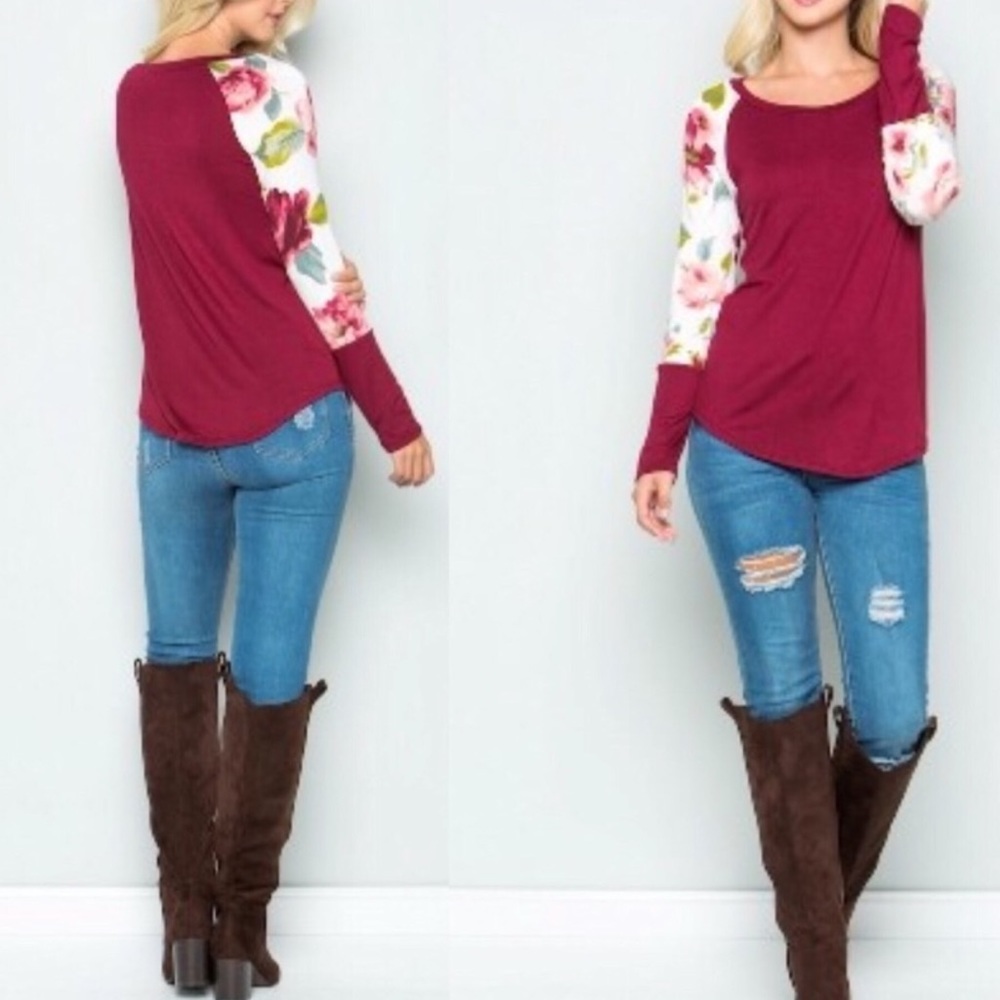 Floral contrast long sleeve top